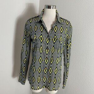 Tory Burch Womens 12 Geometric Print Button Up Shirt Long Sleeve Blouse Top